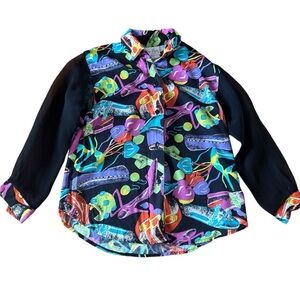 Vintage Amy Byers 90s mesh sleeve button up blouse Girls 7/8